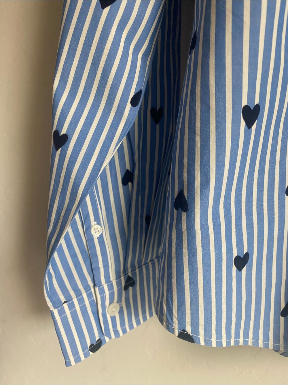 J. Crew Ruffle-Neck Long Sleeve Button Down Top with Stripes & Hearts Size L - Picture 5 of 9